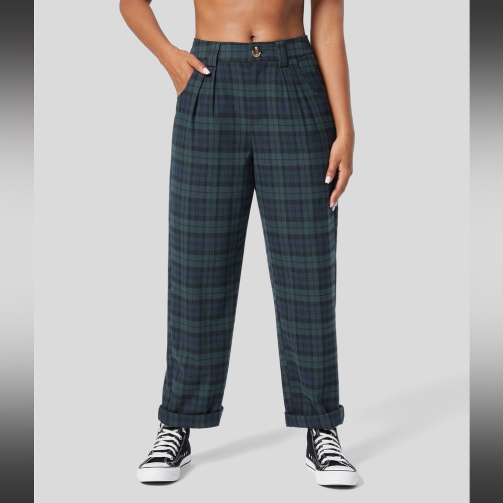 Blue and green plaid checked trousers, worn once